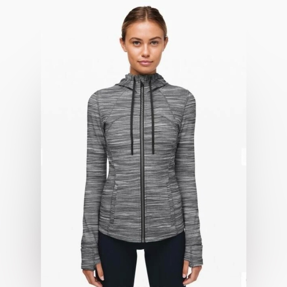 Lululemon Athletica Striped Black and Gray Zip-Up Hoodie